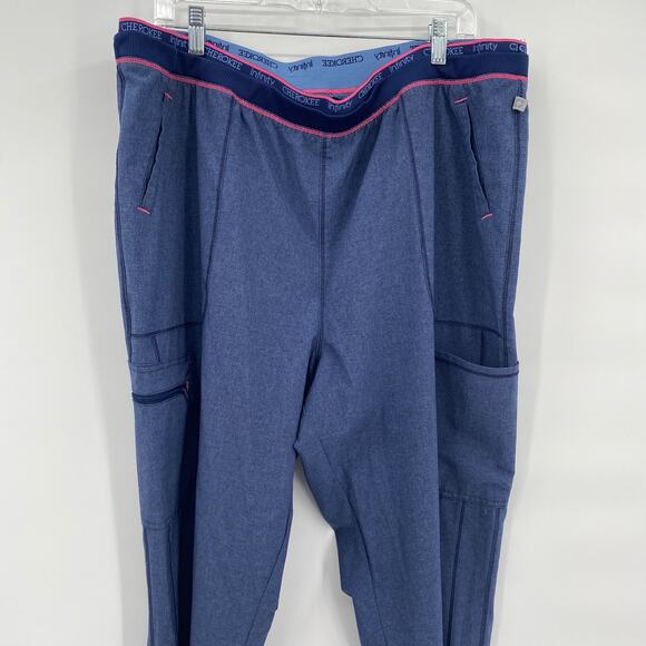Cherokee Infinity Women's Tapered Leg Pull-On Scrub Pants CK050A Blue 2XL - Picture 2 of 9